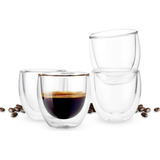 Taza Cafe Expresso 4 Vasos Vidrio Doble Pared Térmica 80ml