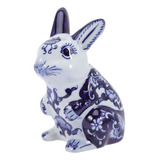Estátua De Ornamento De Coelho De Porcelana Azul E Branca