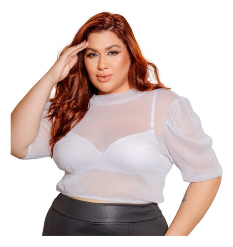 Cropped Tule Plus Size Tigresa Tamanho Grande Tendência Ct1