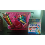 Organizador De Escritorio Rosa Grande + Útiles