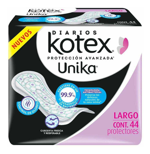Pantiprotectores Kotex Unika Antibacterial Largo 44 Protectores