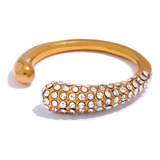 Anillo Abierto Acero Inoxidable Baño Oro 18k Con Circones 