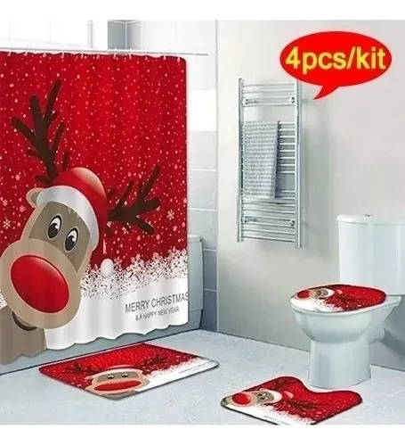 Juego De Baño De Navidad Impermeable Para Cortina De Ducha C