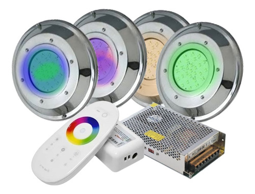 Kit Completo 4 Luces Led Rgb Para Piletas Piscinas 10x3