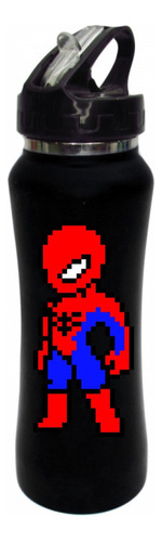 Termo Pitillo Hombre Araña Pixel Botilito Alumin Negro 650ml