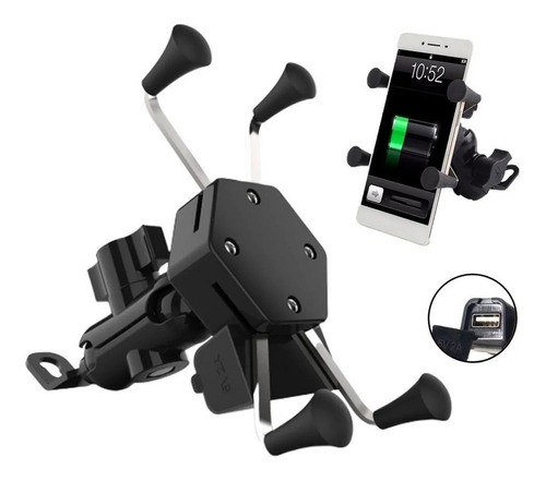 Porta Celular Para Moto Soporte Tipo X Con Cargador Usb 