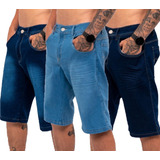 Kit 3 Bermudas Jeans Masculina Lycra Elastano