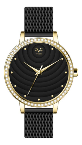 Reloj De Mujer V1969 Italia 1121-22 Dorado Tablero Negro