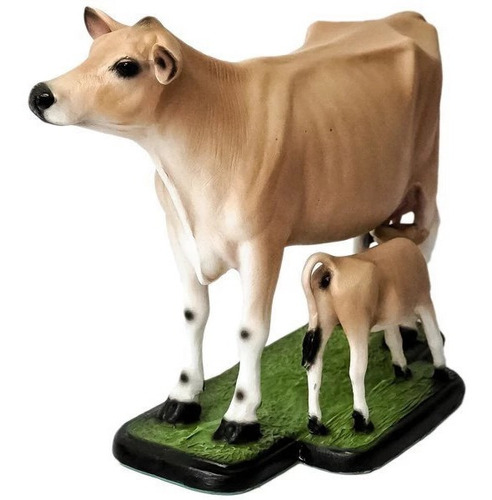 Escultura Miniatura De Vaca E Bezerro Jersey