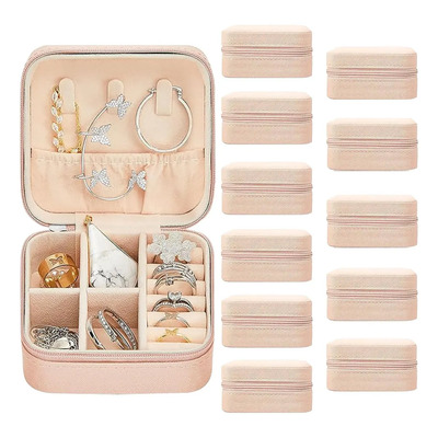 12pzs Joyero Portátil Caja,joyero De Organizadora De Mini Viaje,alhajeros Joyeria Mujer De Cuero Pu Para Pendientes,anillos,collares,compatible Con Cajas De Regalo,cajas De Boda Color Rosa