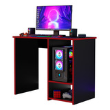 Mesa Gamer Px Com Nicho Preto E Vermelho