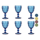 Juego De Copas De Cristal Labrado Copa De Colores, 6 Piezas Color Azul