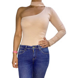 Blusa Body Chocker Una Manga Mujer Licrado Ajusta Al Cuerpo