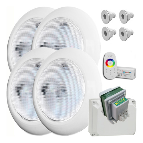 Kit 4 Luces Pileta Fibra 14,4w Rgb Vulcano Listo P/ Instalar