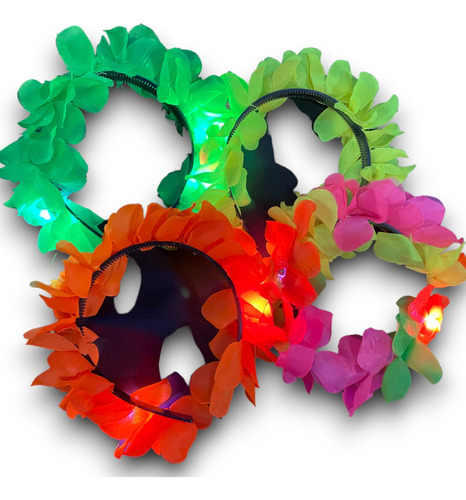 20 Vinchas Hawai De Flores Cotillon Fiesta Carioca Led Combo