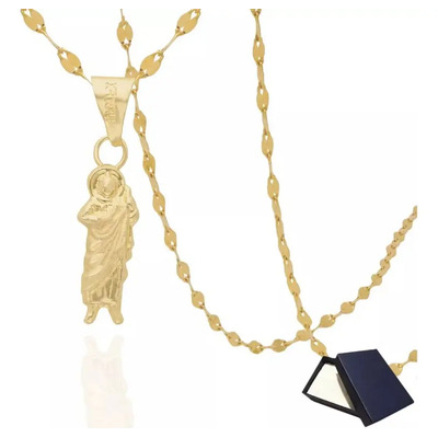 Dije Medalla San Judas Y Cadena De Oro 10k 10 Kilates Italy Oro Italy Mujer Gargantilla 45cm Oro 10k Dama Gargantilla 100% Regalo Joyería Religiosa Bautizo Confirmacion Niña Bebe 10 Quilates Amarillo