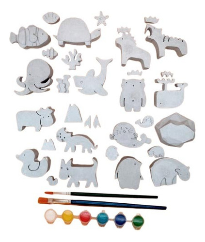 Figuras De Yeso 20 Animales + 13 De Su Habitad + Pintura