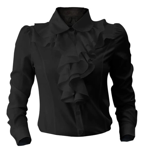 Blusa De Manga Larga Con Volantes Para Mujer Estilo De Moda