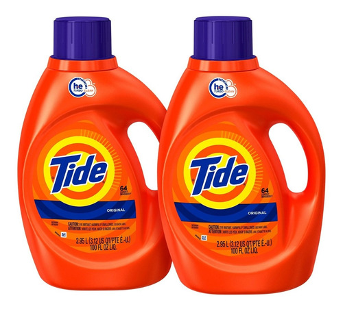 2 Pack Tide Detergente Original, 64 Cargas, 2.95 L