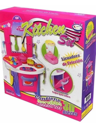 Cocinita Infantil Niña Cocina  Con Horno Kitchen Set 30 Color Rosa Chicle