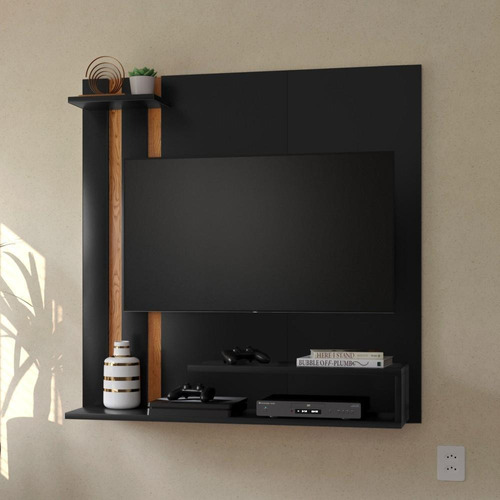 Painel Para Tv Smart Plus - Preto/nature - Mania De Móveis