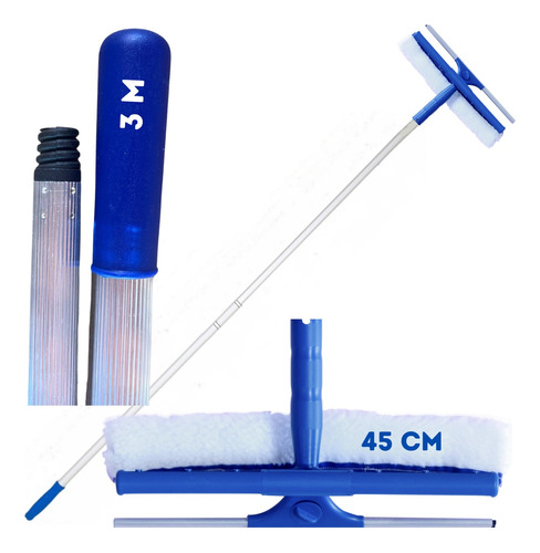 Kit 46 Rodo Limpa Vidros 45cm + Cabo De Alumínio Extensor 3m