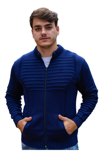 Casaco Suéter Masculino Lã Com Zíper Trico Blusa De Frio