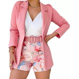 Conjunto Blazer Y Shorts Con Estampado Floral