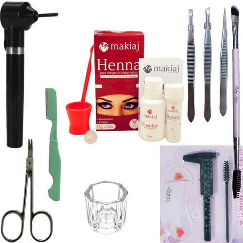 Kit Sobrancelha Profissional Com Henna Mixer Tesoura Pincel