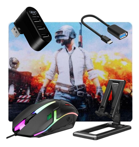 Kit Gamer Mobilador Mouse S/teclado P/ Celular Free Fire Cod