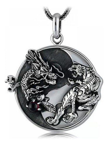 Collar Anillo Yin Yang Dragón Tigre Colgante Hombre