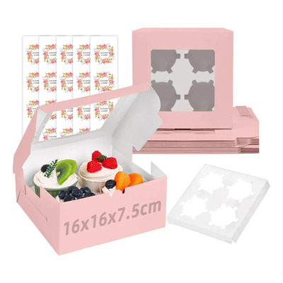 20 Cajas Pasteles Con Ventana Para 4 Cupcakes Muffins Donas | Meses sin interés
