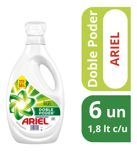 Detergente Líquido Ariel Concentrado Doble Poder 1.8 Pack 6