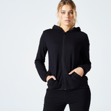 Sudadera Fitness 100 Mujer Negro Cierre Domyos