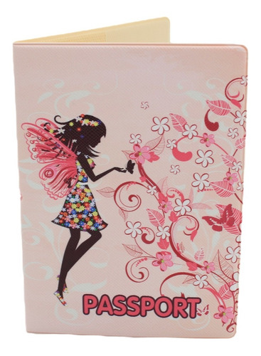 Porta Pasaporte De Hada - Rosa - Flores - Alas - Bonito 