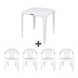 Kit Mesa Plástica Quadrada + 4 Cadeira Plástica Branca Mor