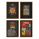 Quadros Pizzas Diversas Moldura Marrom 33x43cm 4un Cor Preto