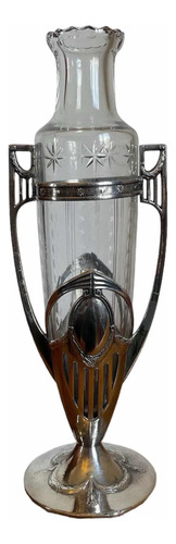 Antigo Solifleur Vaso Art Nouveau Prata Wmf Cristal Lapidado