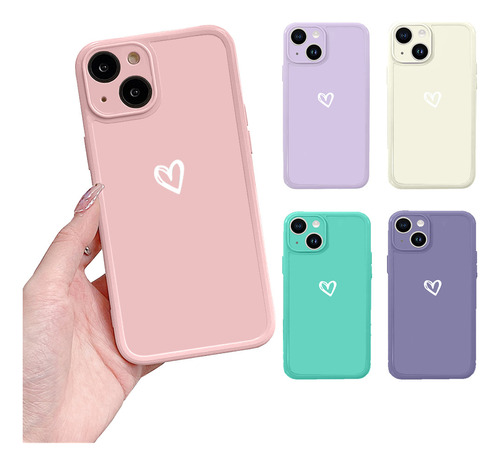 Funda De Silicon Dibujo De Corazón Color Pastel Para iPhone