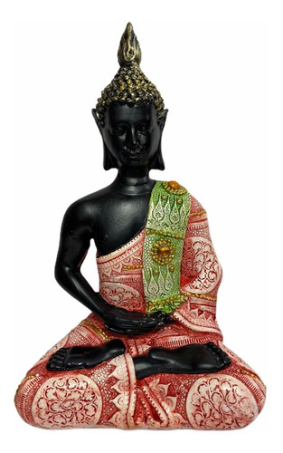 Buda Negro Con Rojo Y Azul Resina Figura