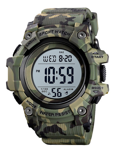 Reloj Hombre Skmei 1552 Sumergible Digital Alarma Cronometro Color De La Malla Verde Camuflajeado