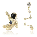 Aretes Astronauta Swarovski  Oro 14k Lam Estrella Calidad