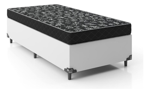 Cama Box Solteiro + Colchão D20 - Couro Branco