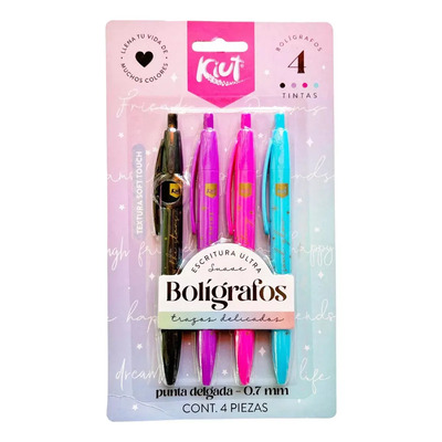 Bolígrafos Kiut 0.7mm Retráctiles Colores Negro\u002FAzul\u002FRosa\u002FMorado 4 Uds | MercadoLibre