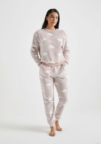 Pijama Feminino Longo Estampado Em Fleece Hering