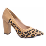 Sapato Scarpin Pele Onça Animal Print Salto Bloco 8,5cm