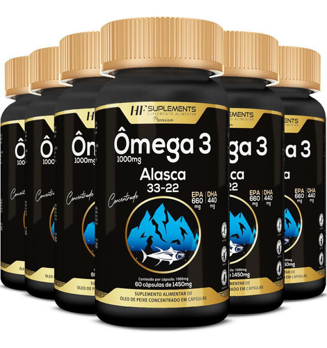 Kit 6x Omega 3 Importado Alasca 33/22 1450mg Hf Suplements