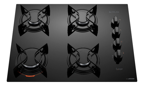 Cooktop 4 Bocas Atlas Preto Com Mesa De Vidro U Top Bivolt