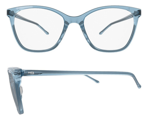 Armação Óculos Grau Feminina Hb 0489 Azul Translúcido T53mm