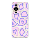 Funda Para Huawei Para Mujer Corazones Morados Con Nombre